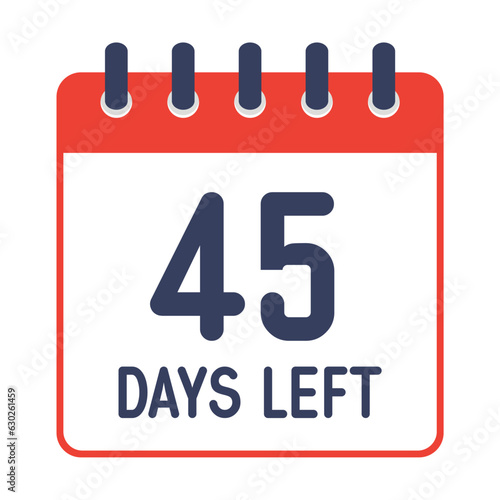 45 days left icon,countdown daily page calendar template vector illustration.