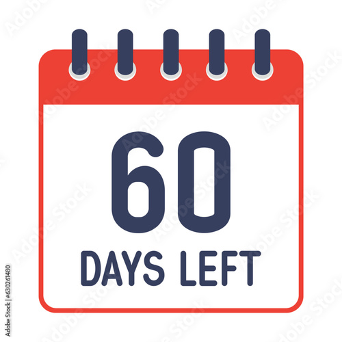 60 days left icon,countdown daily page calendar template vector illustration.