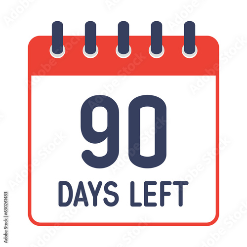 90 days left icon,countdown daily page calendar template vector illustration.