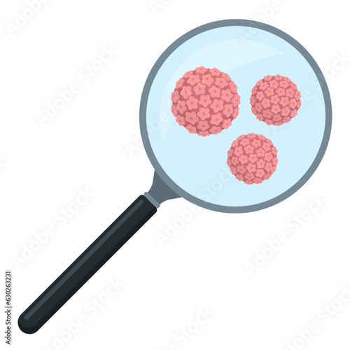 Magnifier showing papillomaviruses magnification isolated