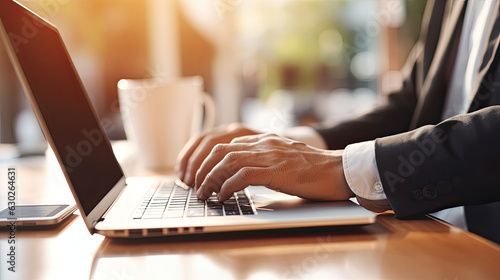 Man Hands Typing on Computer Keyboard, Businessman or Student Using Laptop at Home