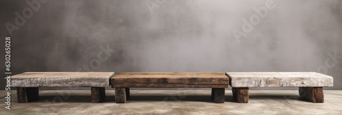 Rustic Wooden Table Top in Front of Grunge Wall