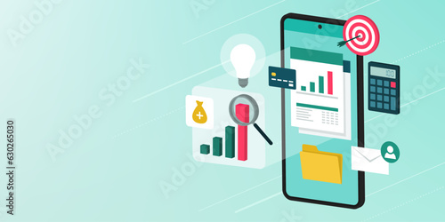 Business and finance management on smartphone