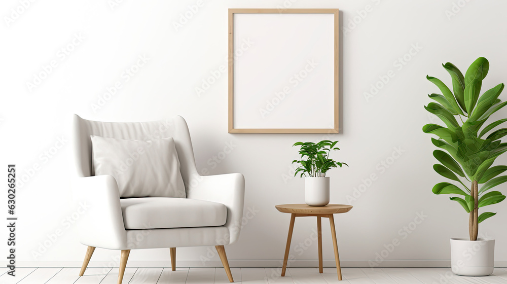 Blank Picture Frame Mockup in Modern Scandinavian Style Interior Vertical. Blank Picture Frame Mockup in Modern Scandinavian Style Interior Vertical.