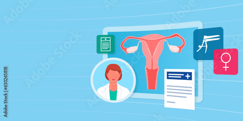 Gynecologist online consultation on virtual screens