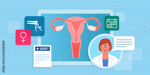 Gynecologist online consultation on virtual screens