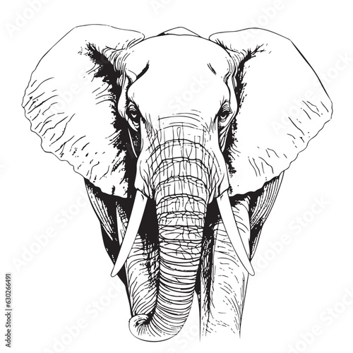 Elephant walking hand drawn sketch Vector illustration Wild animals
