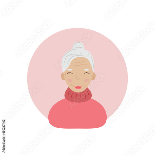 Grandmother. Dear gray-haired grandmother. An avatar of a grandmother in a cartoon style. Vector illustration isolated on a white background