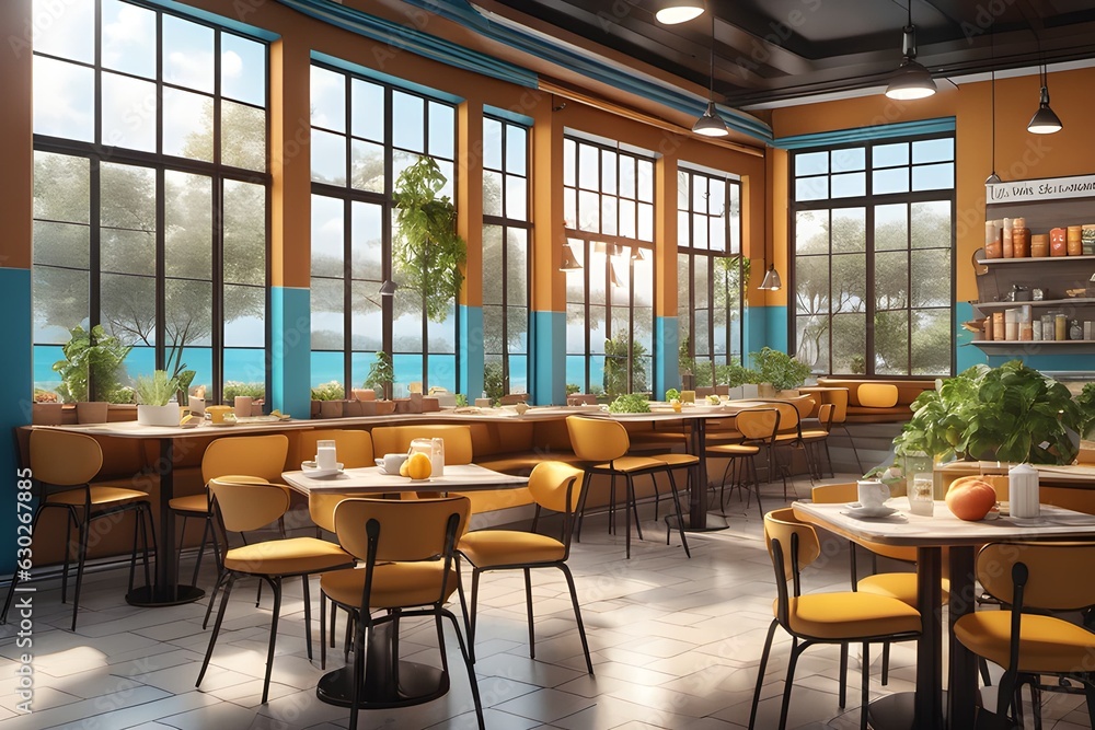 Fototapeta premium Luxurious interior of a very nice restaurant with delicious food