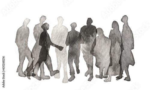 Watercolor people silhouettes vector set. Group of black shapes icons isolated on a white background. Hand drawn illustration.