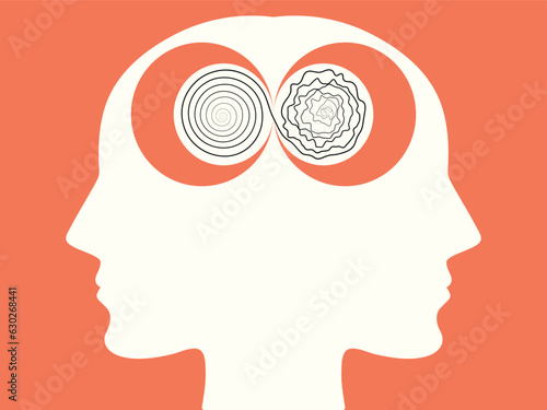 human head profile silhouette with infinity symbol. Autism spectrum disorder, dual personality and neurodiversity awareness.