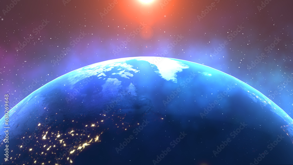 Earth planet with sun and stars