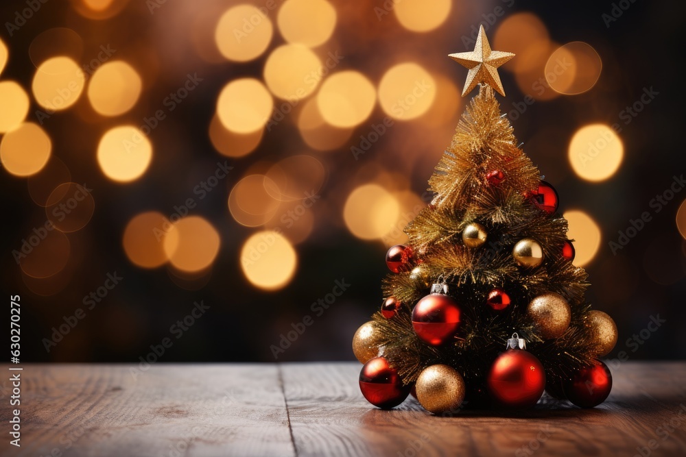 Christmas Tree With Baubles And Blurred Shiny Lights, some blurry space for text Christmas Tree With Baubles And Blurred Shiny Lights, some blurry space for text