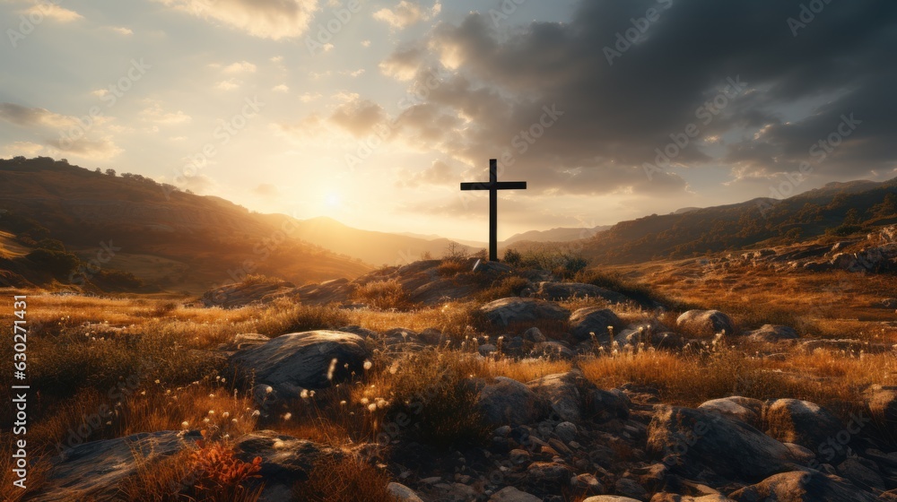 the cross of the gods in the sunlight cross on the hill religious concept the cross of the gods in the sunlight cross on the hill religious concept