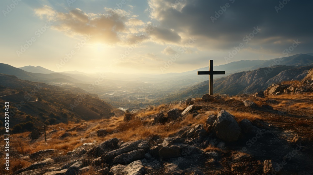 the cross of the gods in the sunlight cross on the hill religious concept the cross of the gods in the sunlight cross on the hill religious concept