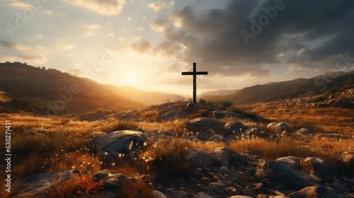 Photographie the cross of the gods in the sunlight cross on the hill religious concept