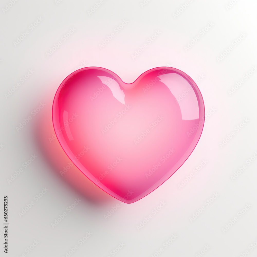 A pink heart shaped object on a white surface. Happy Valentine's day.