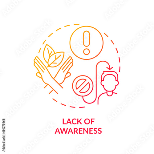 Red gradient lack of awareness icon concept, isolated vector, sustainable office thin line illustration.
