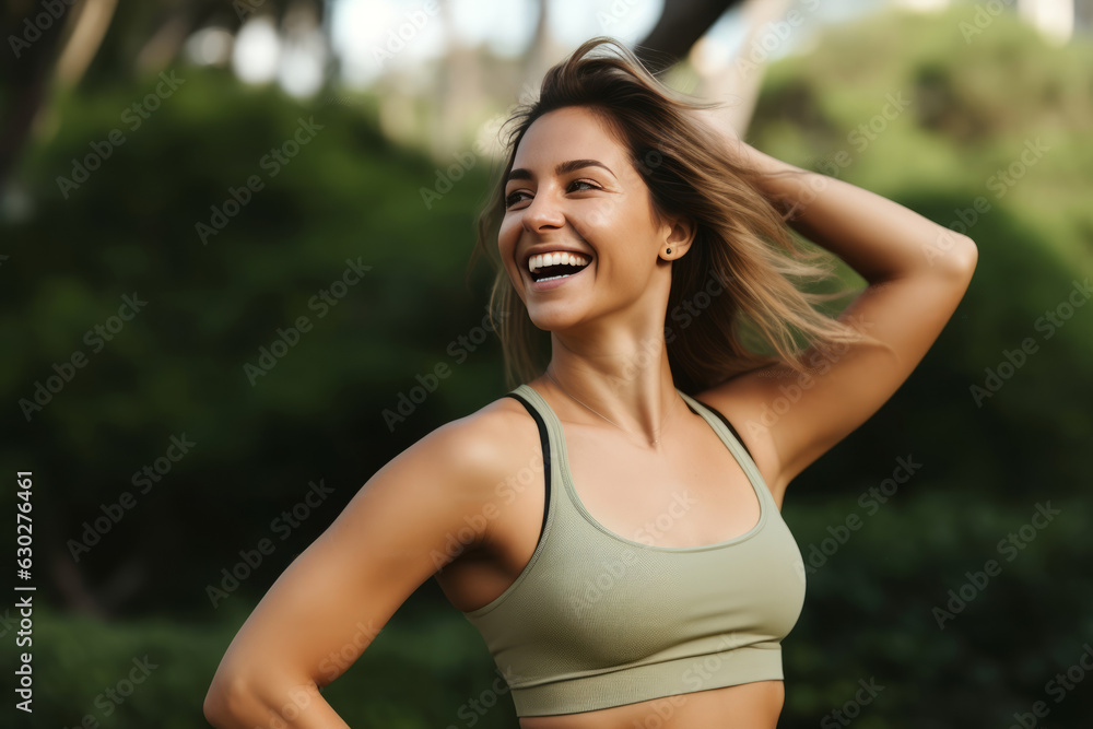 Woman warming up for a morning workout outdoors. Generative AI. Woman warming up for a morning workout outdoors. Generative AI.