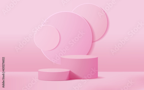 Minimal scene 3D realistic background. Pink podium with abstract circle decoration 