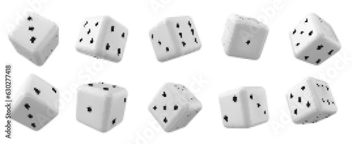 White 3d isolated realistic dice for casino game vector icon. Backgammon lucky cube roll with 1, 6 or two dot number. Random rolling square luck choice for poker gaming entertainment illustration