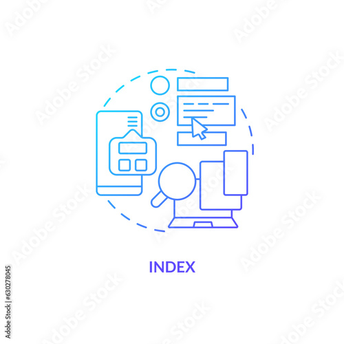 Blue gradient index thin line icon concept, isolated vector, illustration representing knowledge management.