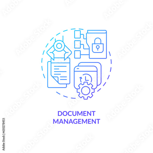 Blue gradient document management thin line icon concept, isolated vector, illustration representing knowledge management.