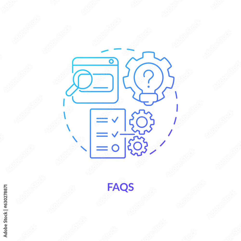 Blue gradient FAQs thin line icon concept, isolated vector, illustration representing knowledge management. Blue gradient FAQs thin line icon concept, isolated vector, illustration representing knowledge management.