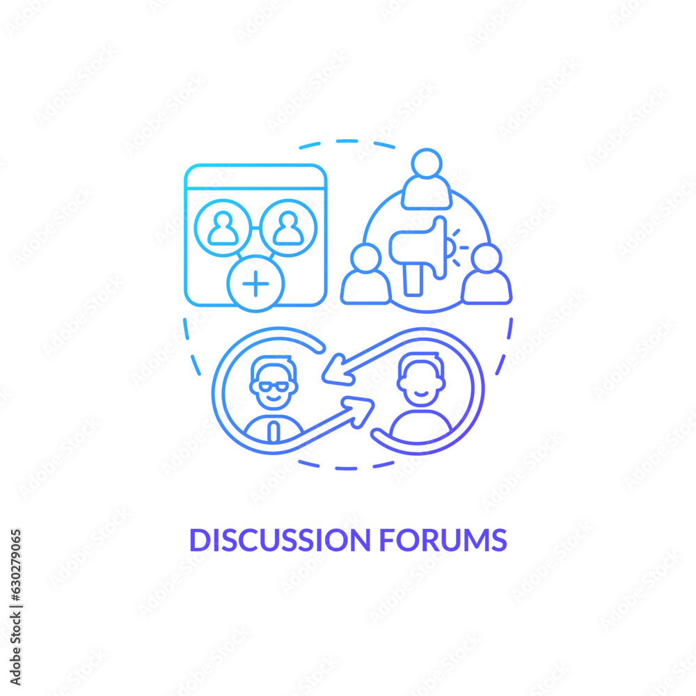Blue gradient discussion forums thin line icon concept, isolated vector, illustration representing knowledge management.