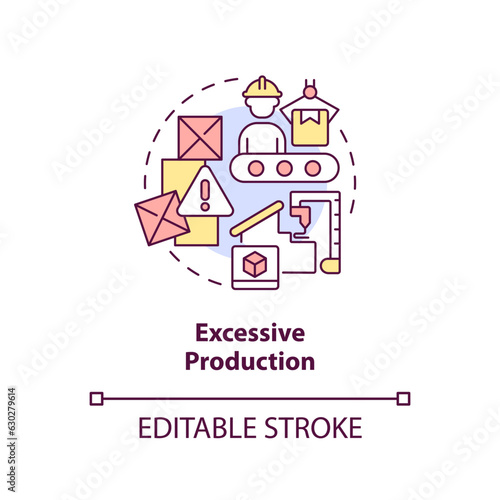 2D editable excessive production thin line icon concept, isolated vector, multicolor illustration representing overproduction.