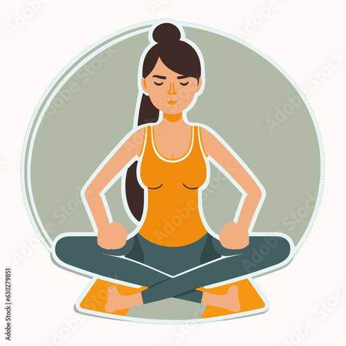Calm female yogi practice yoga in lotus position. Sports coach and yoga instructor. cartoon vector illustration.