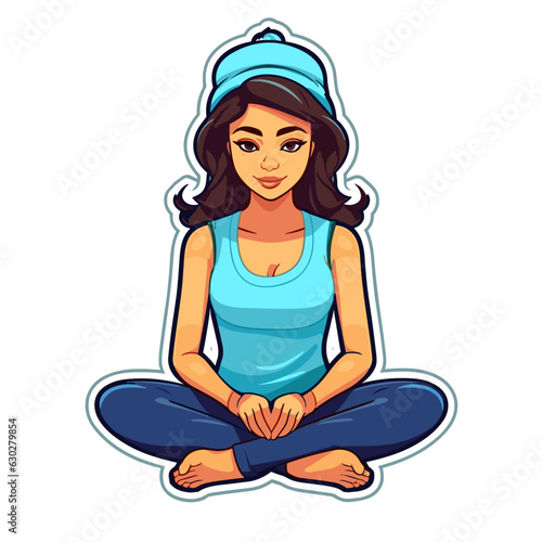 Woman sitting in a fitness studio with her yoga class. Personal fitness trainer concept. cartoon vector illustration.