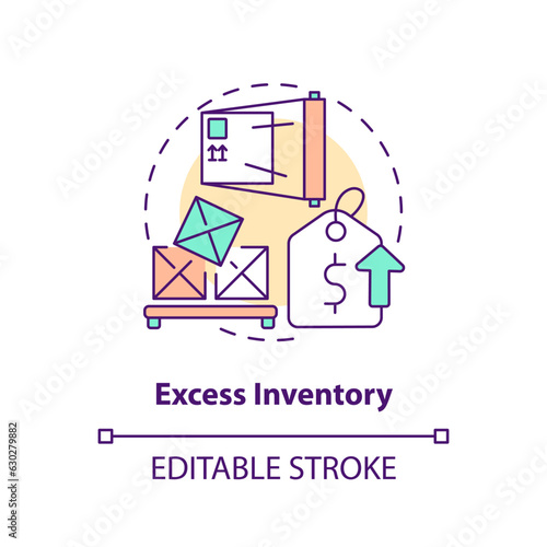 2D editable excess inventory thin line icon concept, isolated vector, multicolor illustration representing overproduction.