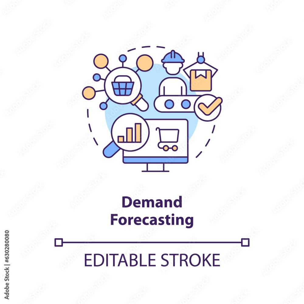 2D editable demand forecasting thin line icon concept, isolated vector, multicolor illustration representing overproduction.