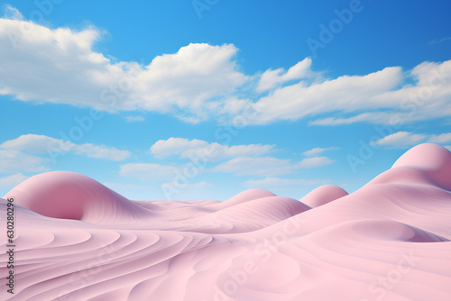 Light pink sand dunes with a bright cloudy sky landscape. Generative Ai 