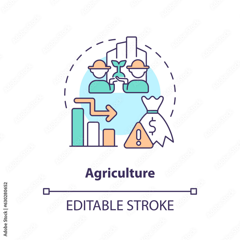 2D editable agriculture thin line icon concept, isolated vector, multicolor illustration representing overproduction.