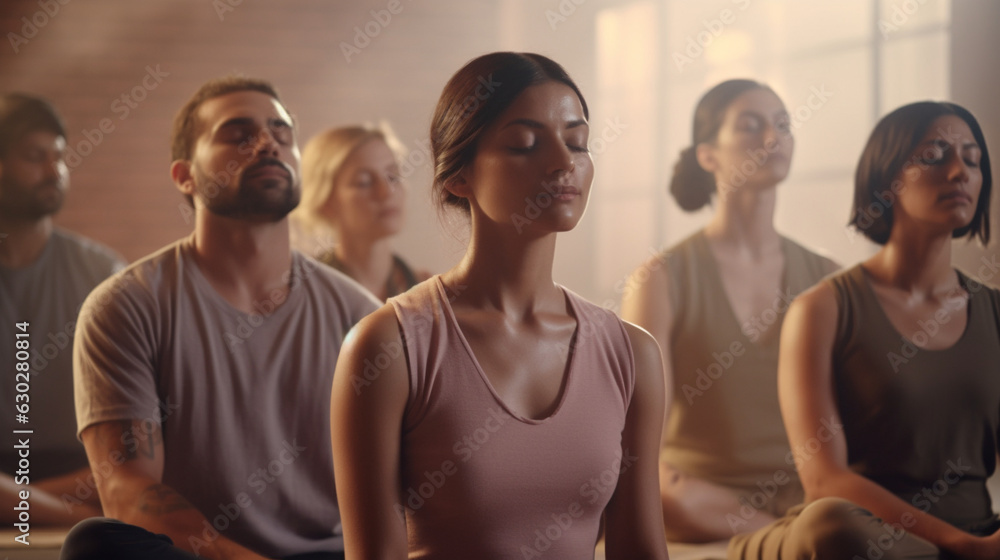 Group Meditation in Yoga Studio Breath Exercise