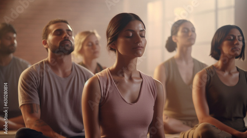 Group Meditation in Yoga Studio Breath Exercise