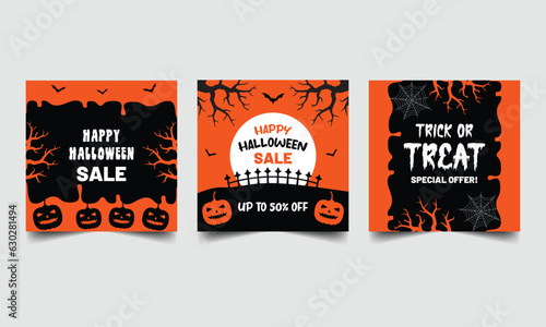 Halloween Set of Social media post template design, Halloween Sale Social media post banner design.