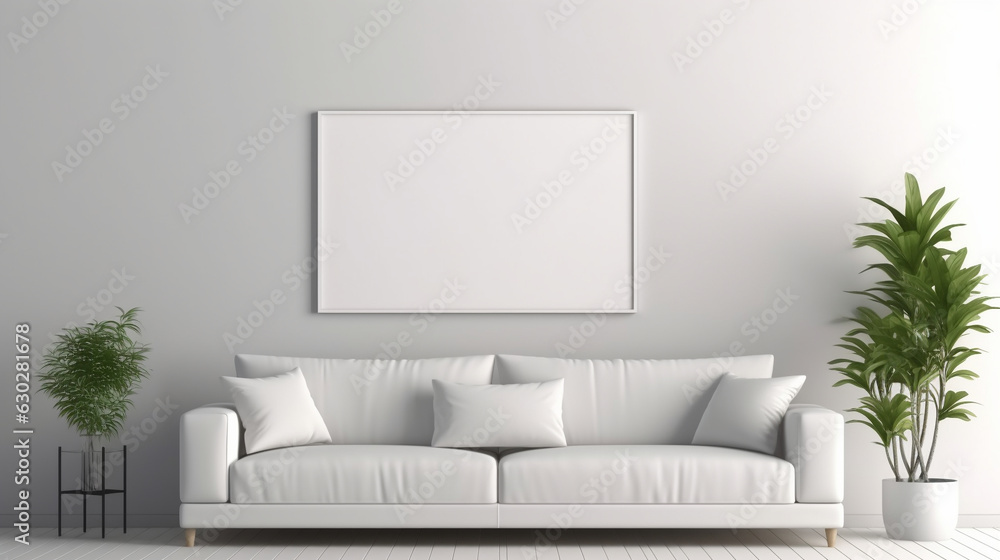 Modern Interior With Empty Picture Frame on Wall