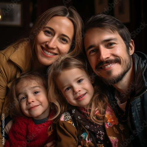 image of modern life, portrait of a happy family of smiling adults and children. 