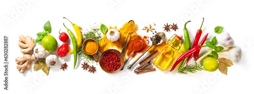 Obraz  z motywem Herbs and spices on white background
