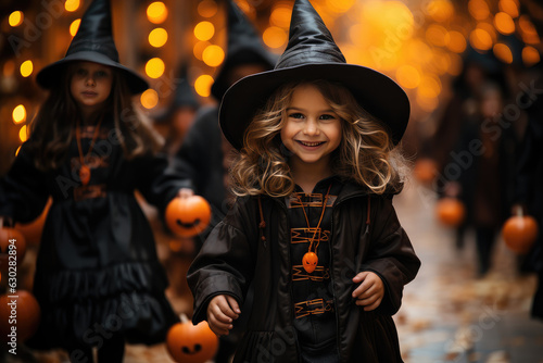Dzieci w przebraniach halloween, wygenerowane przez AI