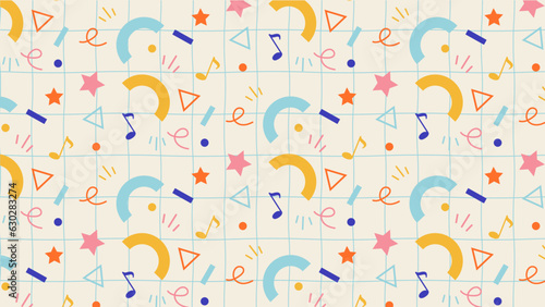 Motif géométrique avec des formes abstraites colorées et des carreaux