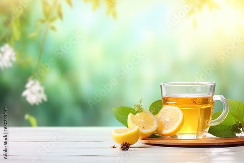 tea with fresh lemon on summer background, ai generated