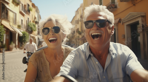 Retired Couple on Scooter in Italy Europe Happy © Asad