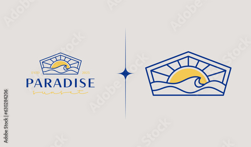 Sunset wave Monoline Logo Template. Universal creative premium symbol. Vector illustration