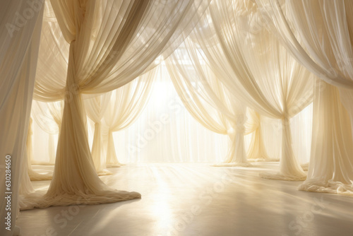 The transparent white curtains with soft bright light. Generative AI