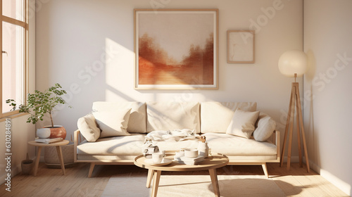 Sunny Scandinavian Interior With Cozy Couch and Pic © Asad