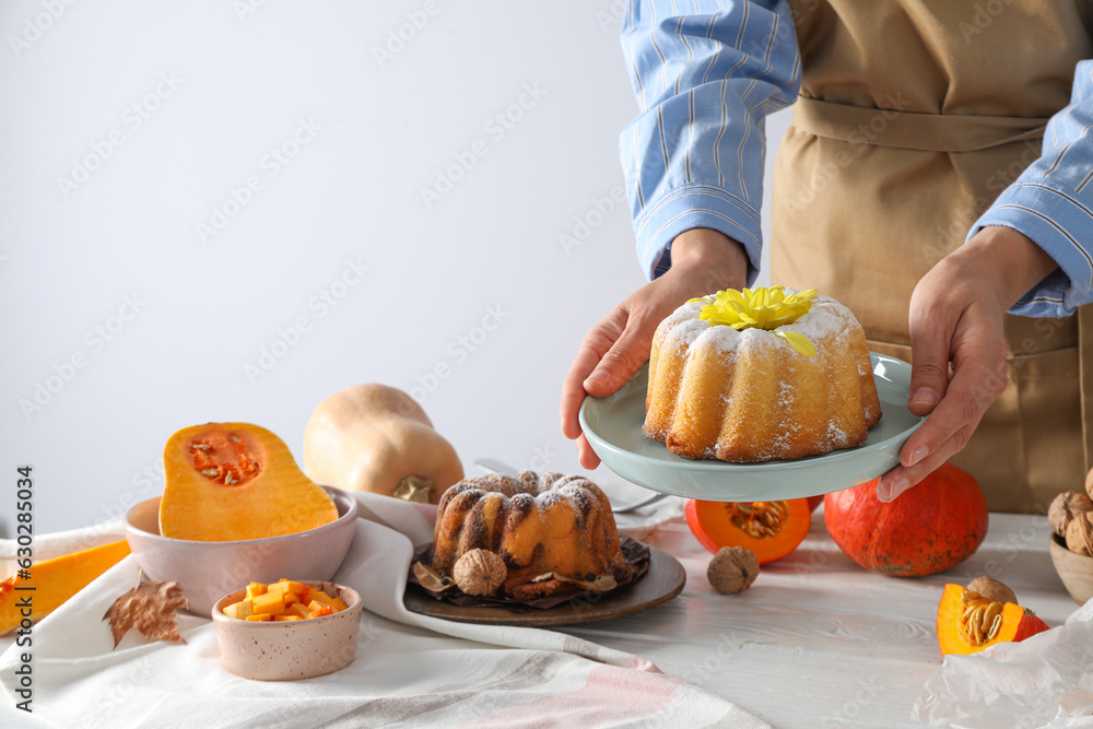 Fall season tasty food concept - pumpkin cake Fall season tasty food concept - pumpkin cake